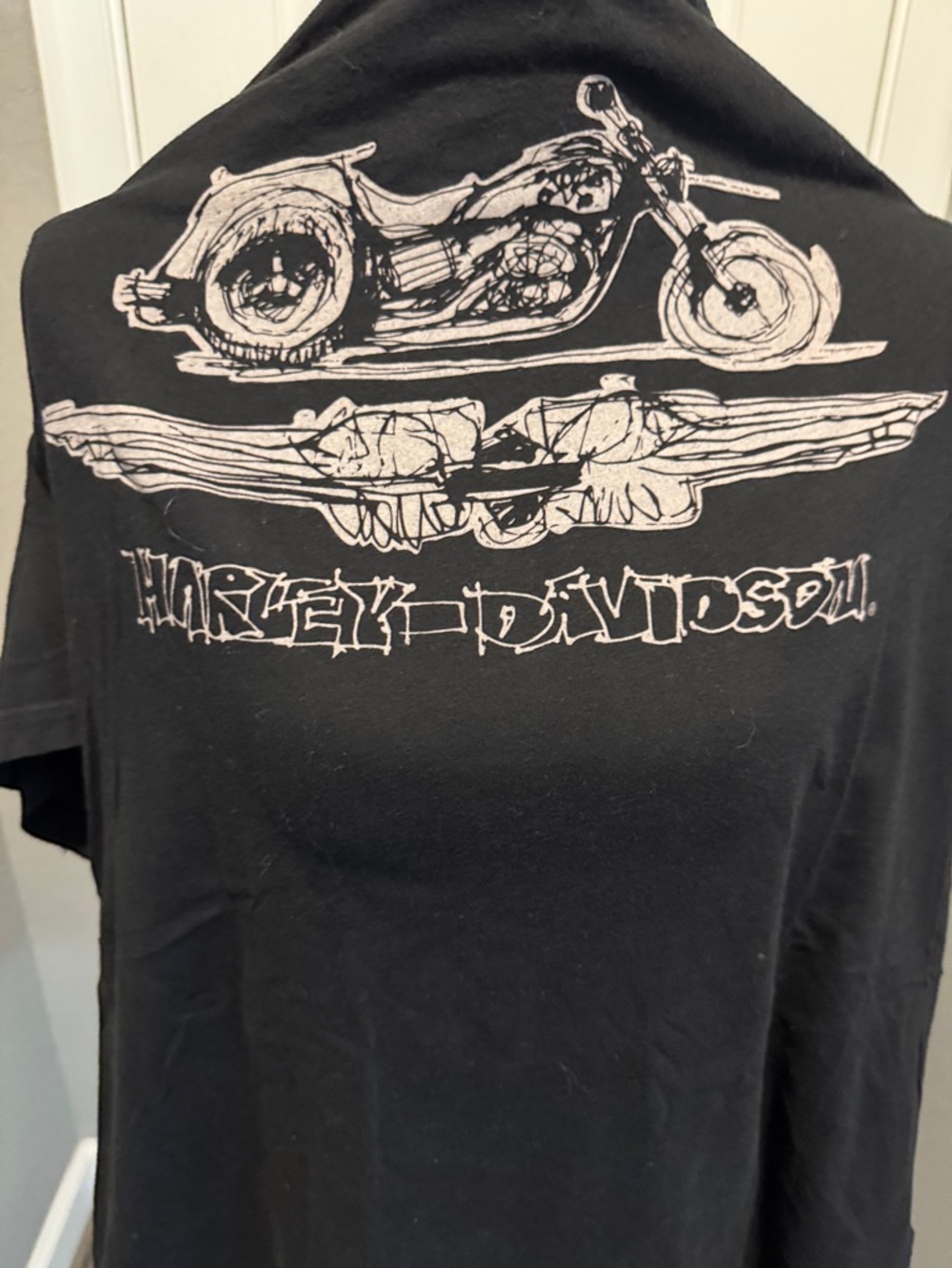 Harley-Davidson Black T-Shirt with White Motorcycle Back Graphic